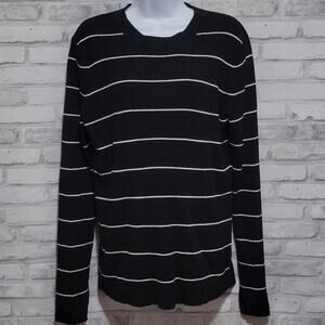 Athleta Bayside Black White Striped Sweater Rib Knit XL
